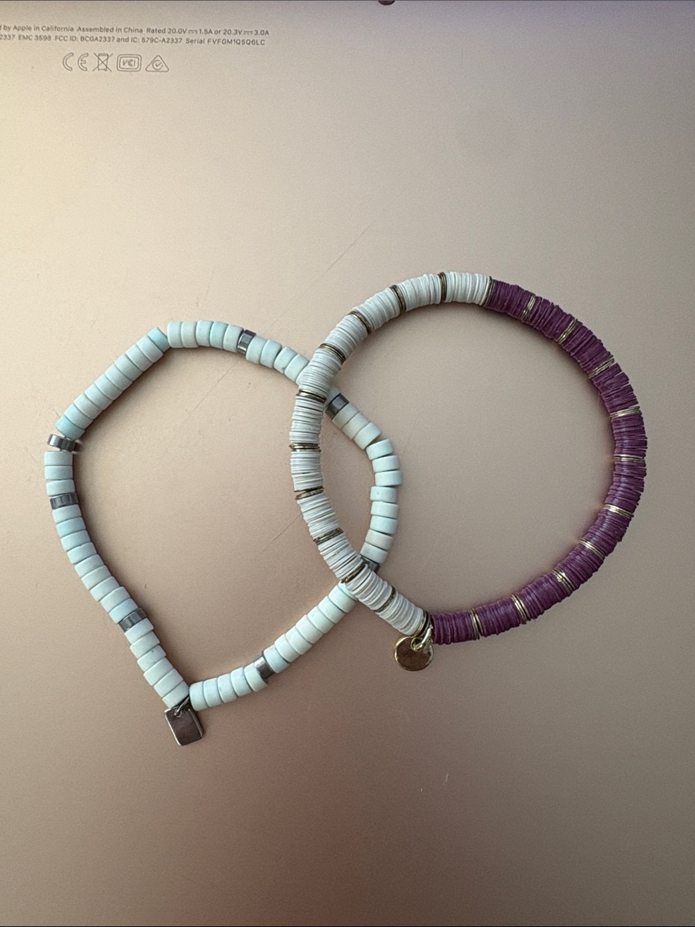 Set of 2 Pura Vida White Disc Bead and I+A light beige and wine color Bracelets